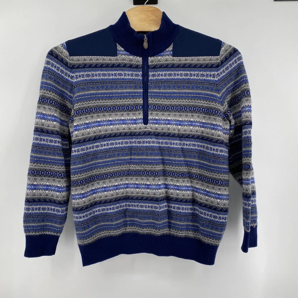Vineyard Vines Sweater Mens XL Blue Fair Isle Merino Wool 1/4 Zip Pullover